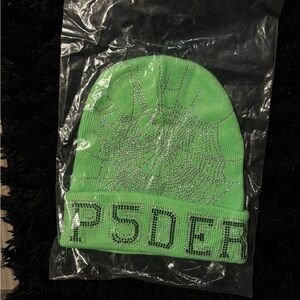 Green Spider Web Beanie with Rhinestones